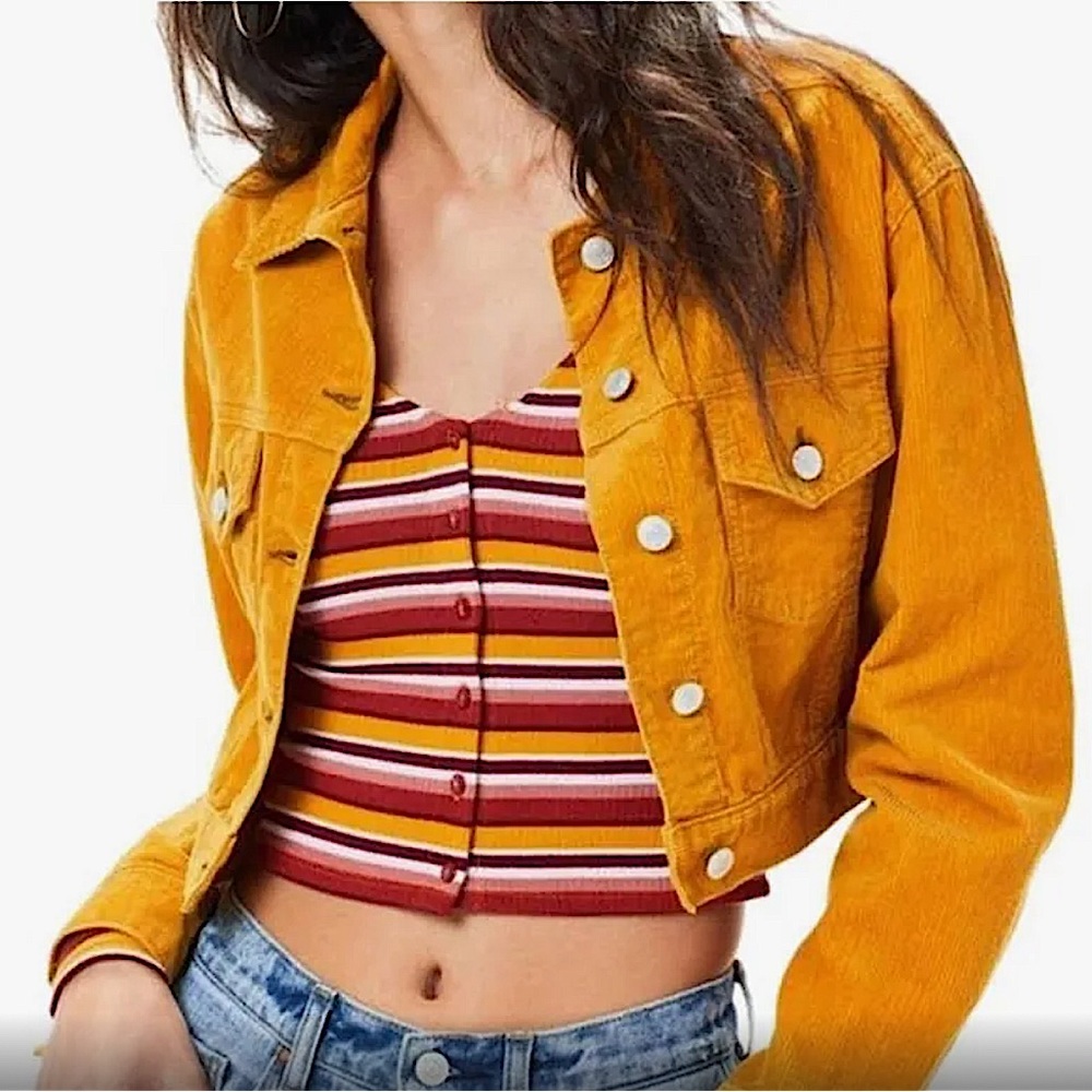 PacSun yellow cropped corduroy jacket